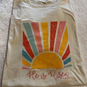 Kids White Tee with Sunrise Graphic - He Is Risen NWOT